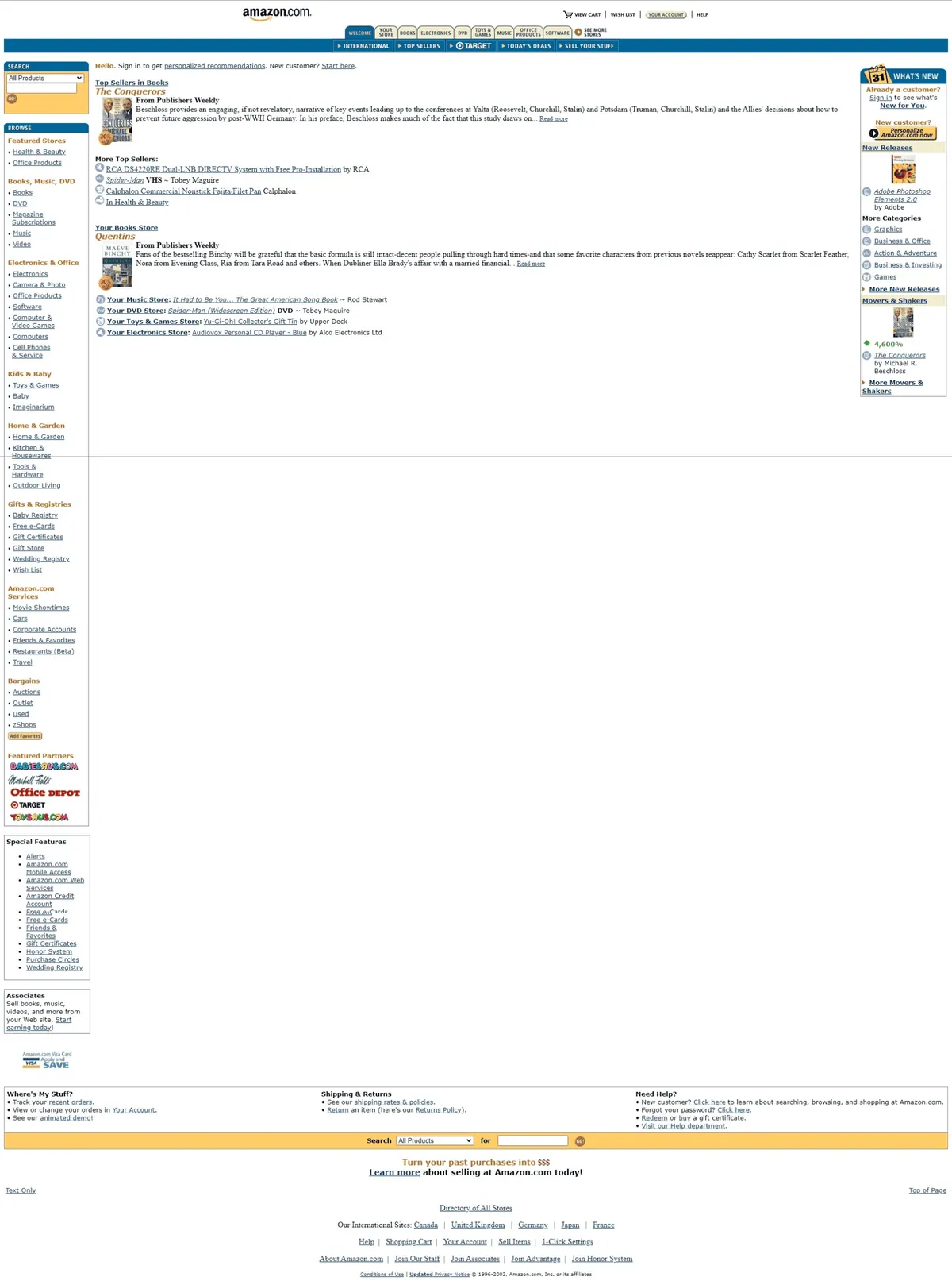 Website von amazon.com aus dem Jahr 2002