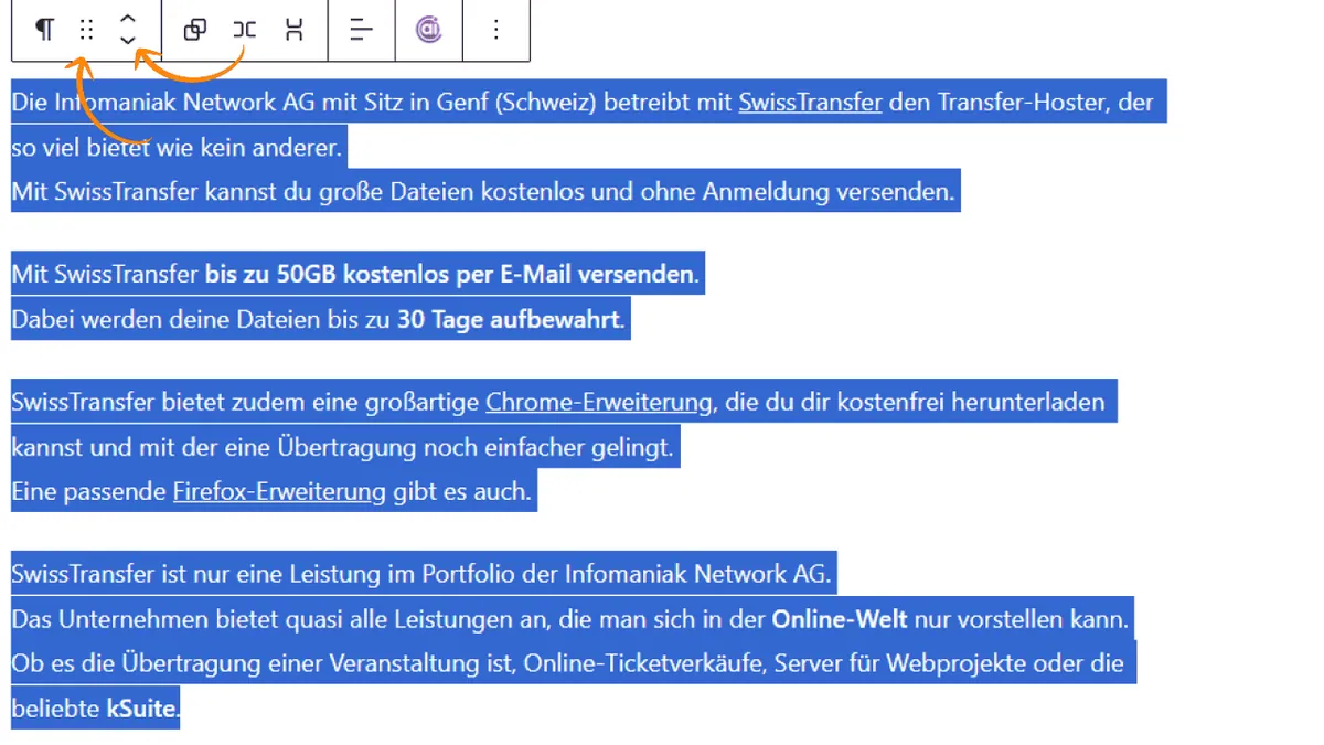 Blöcke in WordPress Editor verschieben