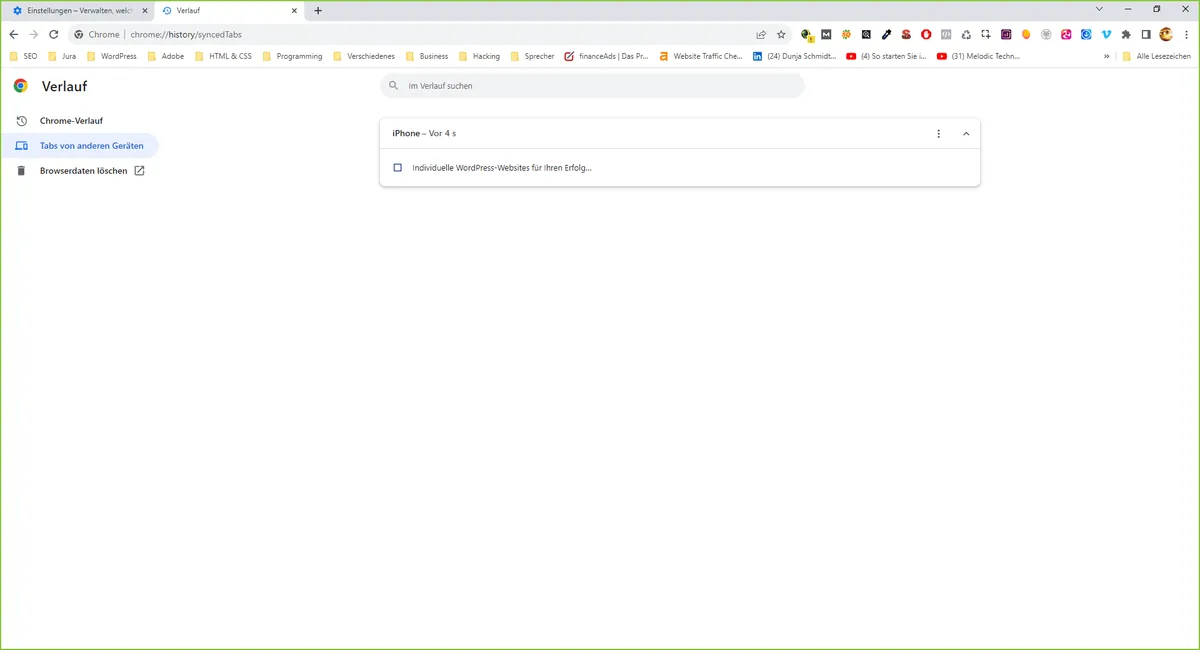 Google Chrome: Tabs von anderen Geräten auf PC öffnen (hier wird der Verlauf angezeigt)
