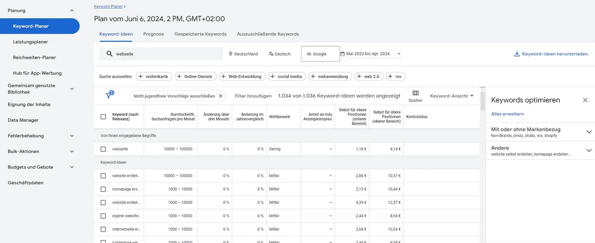 Der Keyword Planer von Google. Dieser kann auch über Umwege kostenfrei genutzt werden.