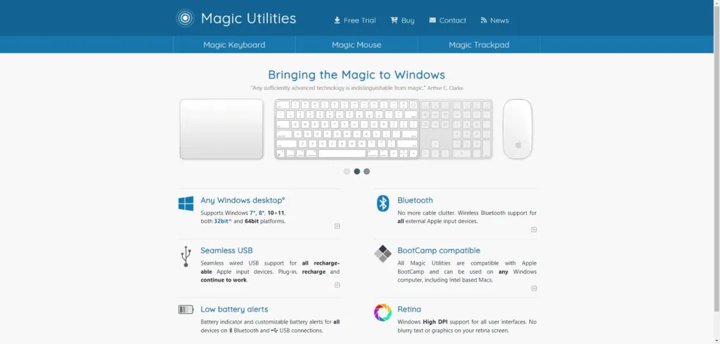 Die Software "Magic Utilities" für das Magic Keyboard, die Magic Mouse und das Magic Trackpad bietet Ihnen die Möglichkeit, das Trackpad unter Windows zu nutzen.