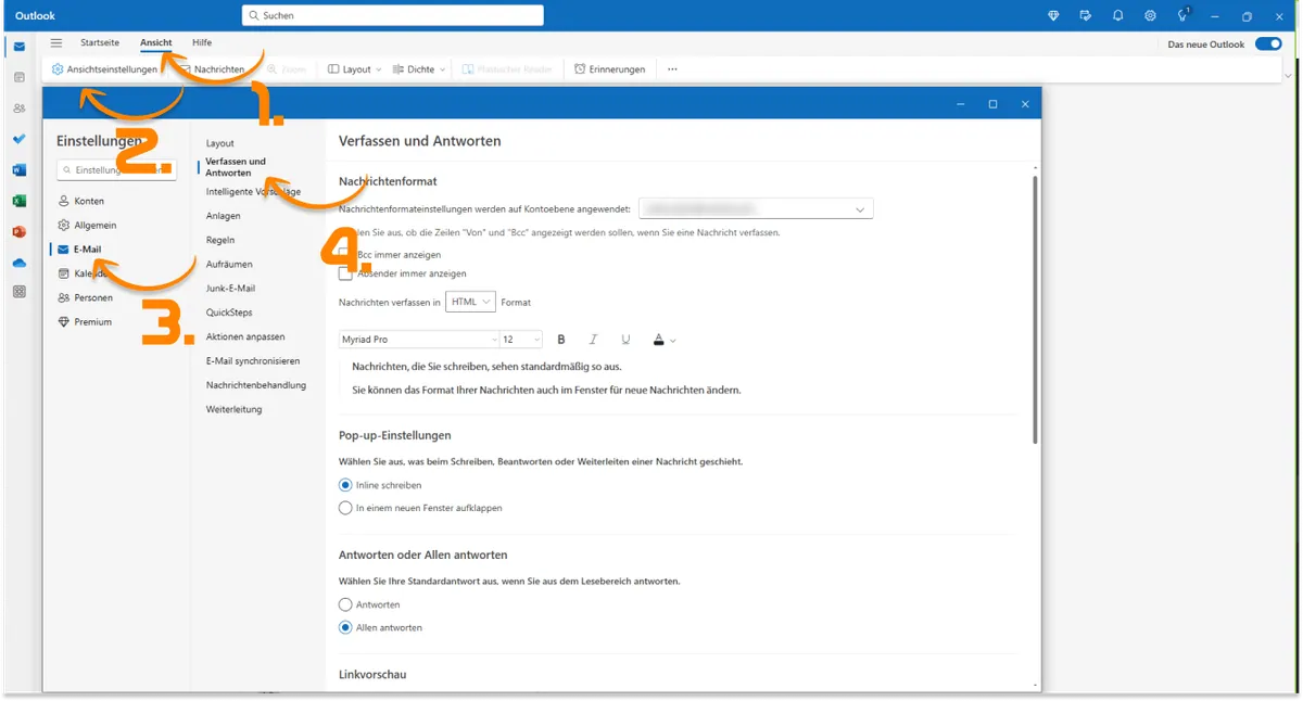 Standard-Schriftgröße im neuen Outlook ändern.