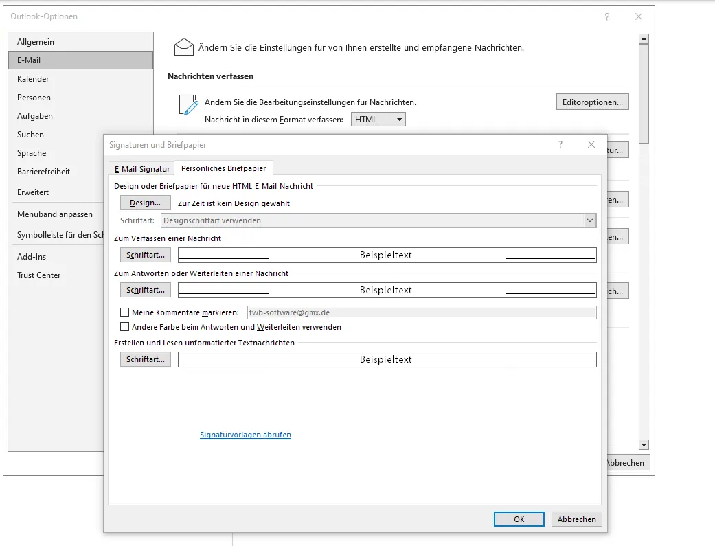 Standard-Schriftart in Outlook festlegen.