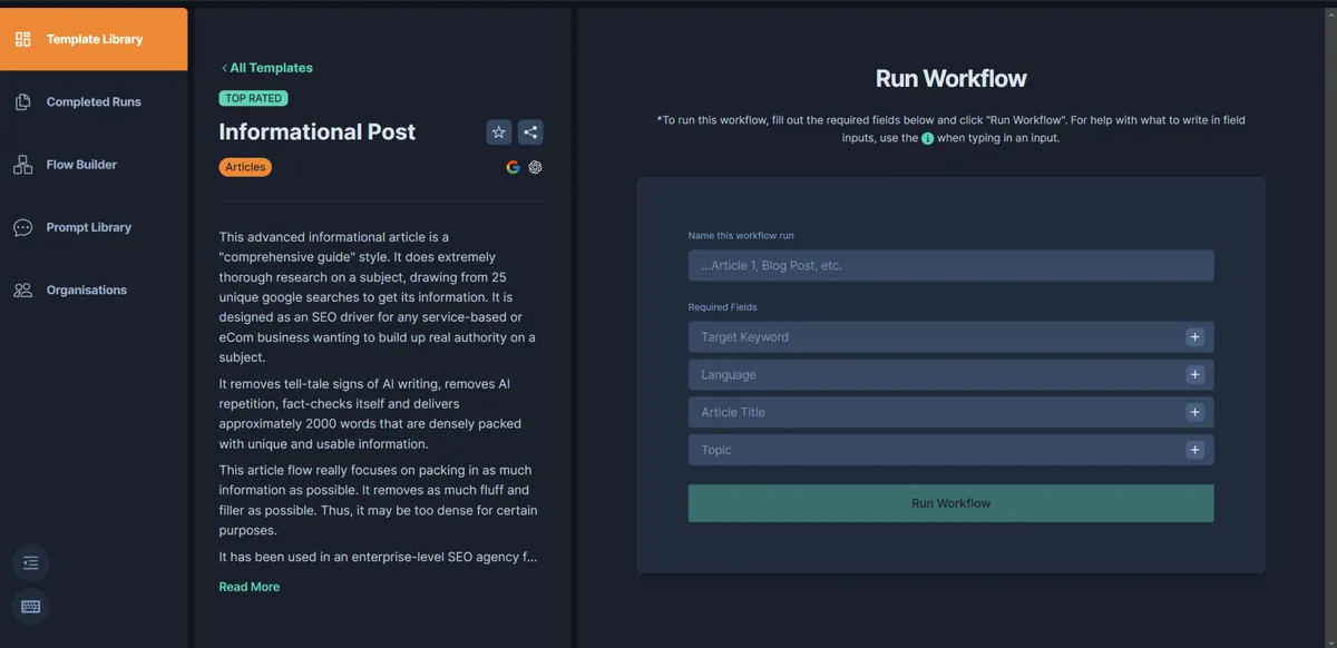So vergeben Sie die notwendigen Informationen und starten einen Workflow in promptchains.