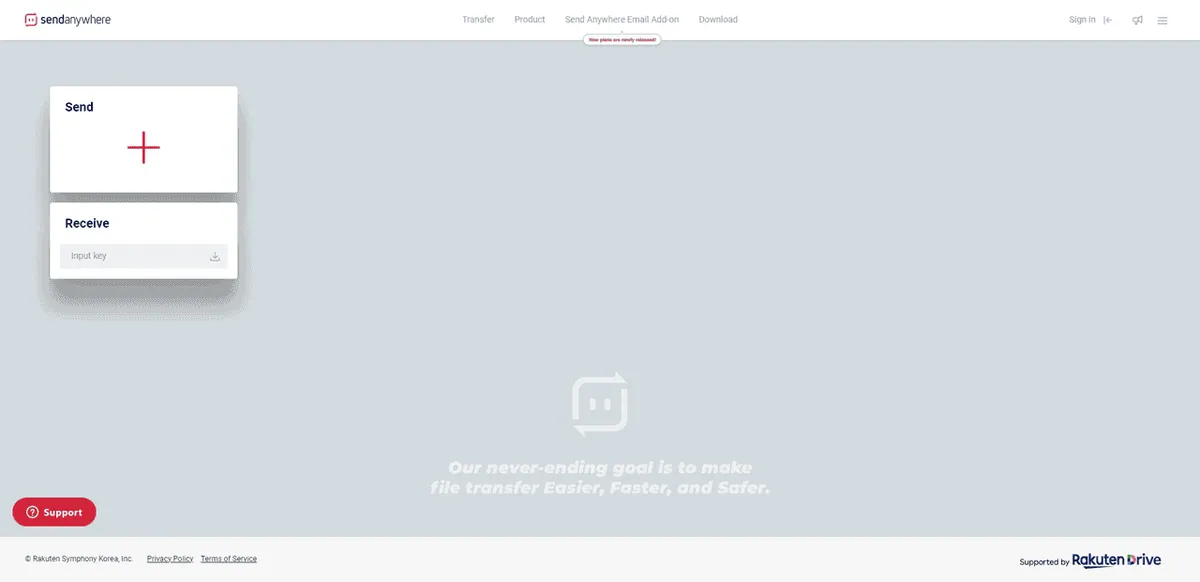 Die Website von send anywhere.
