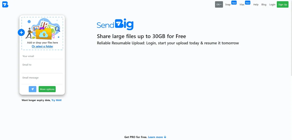 Mit SendBig können Sie bis zu 30 GB große Dateien versenden.