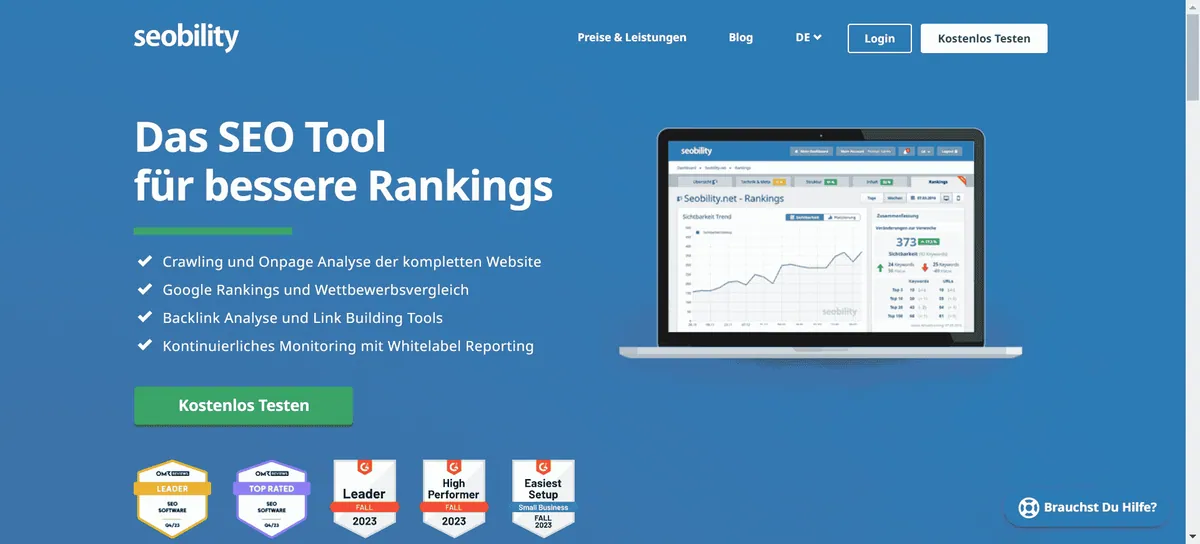 Die Startseite vom SEO-Tool seobility.
