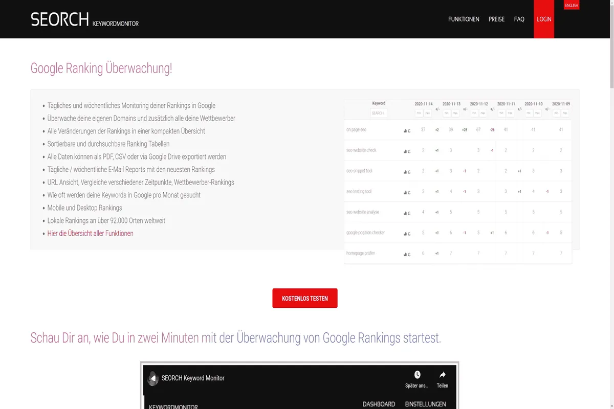 Die Website des SEO-Tools SEORCH.