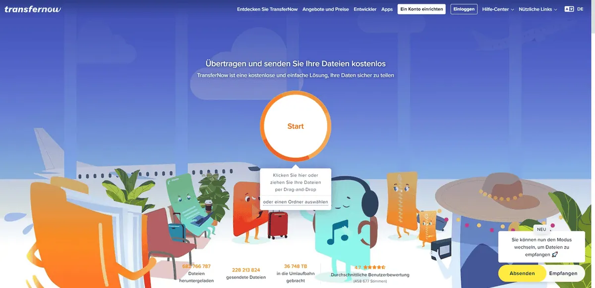 Mit TransferNow bis zu 5GB große Dateien kostenlos verschicken.