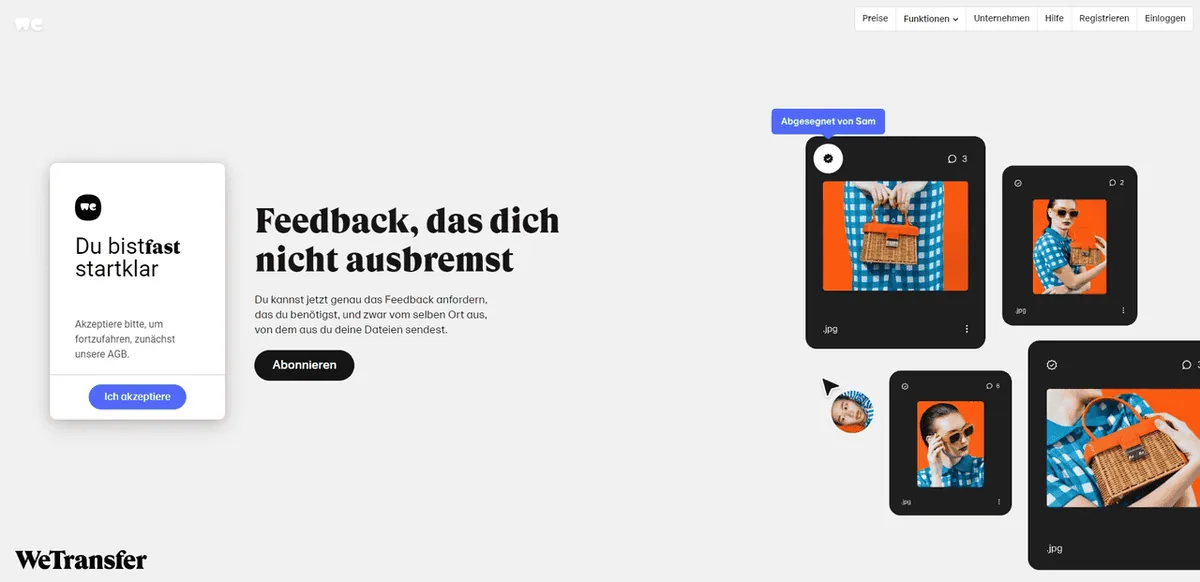 Mit WeTransfer einfach große Dateien per E-Mail versenden.