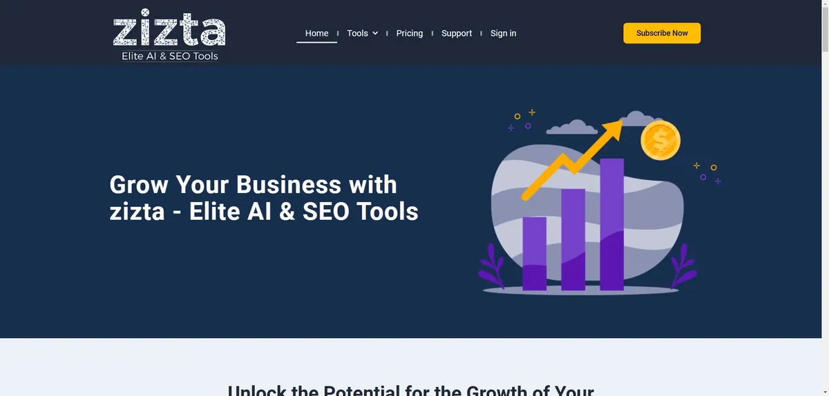 Die Website der SEO-Plattform zizta - Elite AI & SEO Tools.