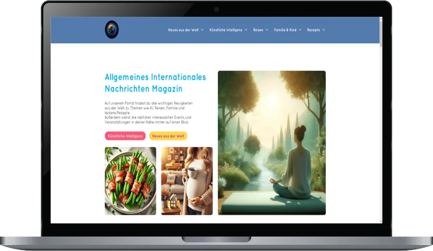 Website von AINM auf einem Laptop
