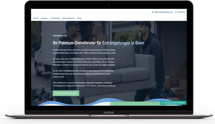 Website von Entrümpelungsprofi Bonn auf einem Laptop