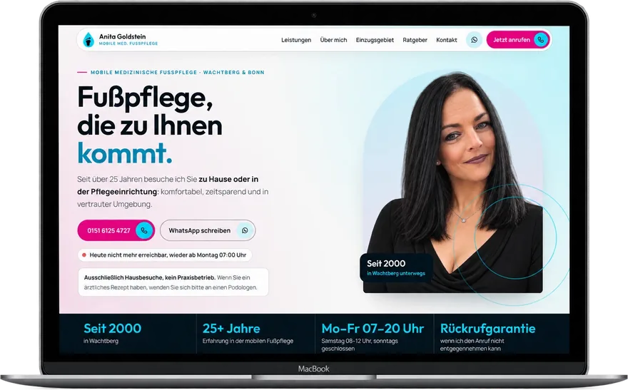 Website von Fußpflege Wachtberg auf einem Laptop