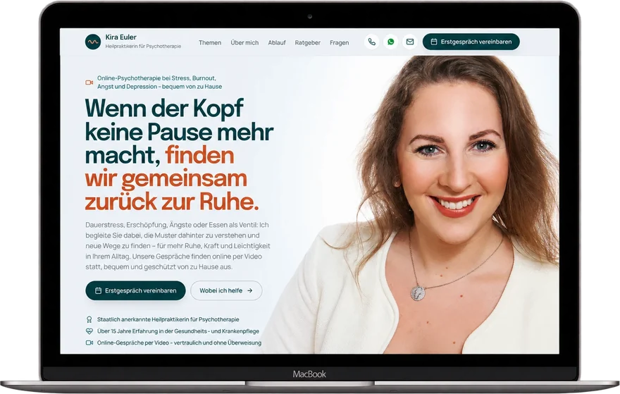 Website von Kira Euler, Heilpraktikerin für Psychotherapie, auf einem Laptop