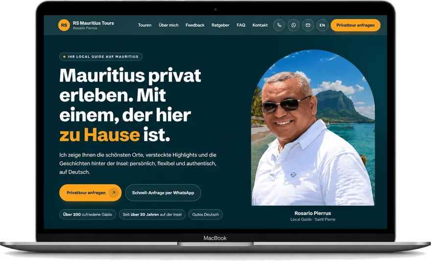 Website von Mauritius Touren auf einem Laptop