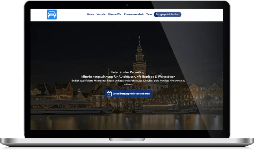 Website von Peter Zanter Unternehmensberatung auf einem Laptop