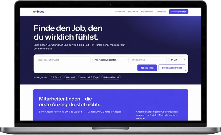 Website von sminties auf einem Laptop