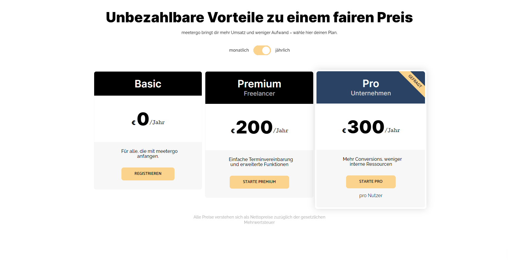 WordPress Termin-Buchungstool Meetergo Preise bei jährlicher Zahlung