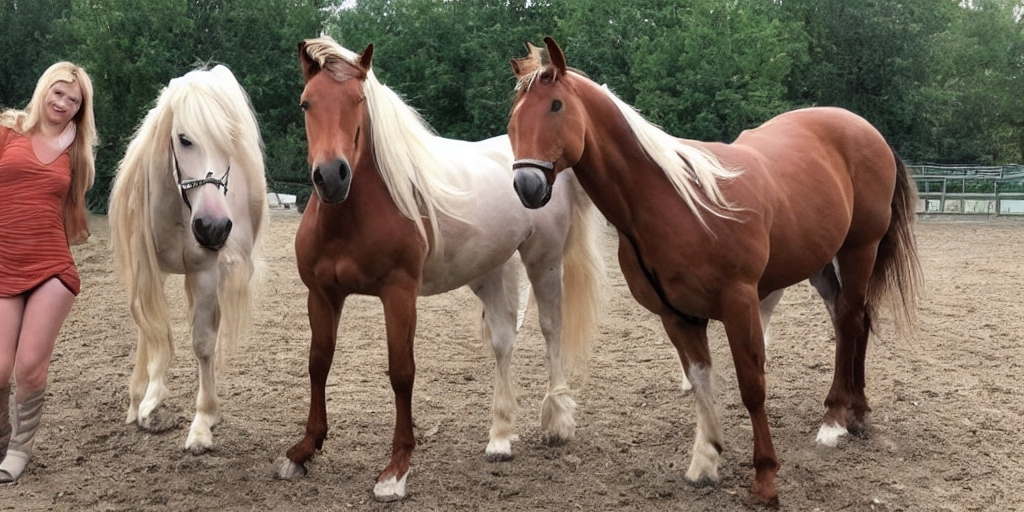 DeepAI 3 Pferde und eine Frau