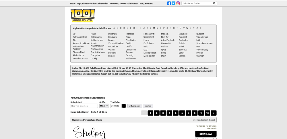 Die Website von 1001 Free Fonts