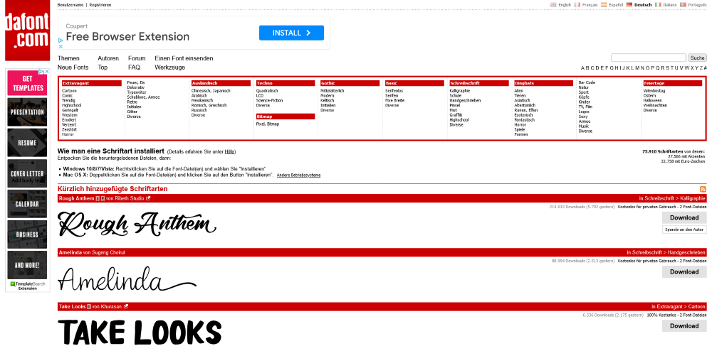 Die Website von Dafont