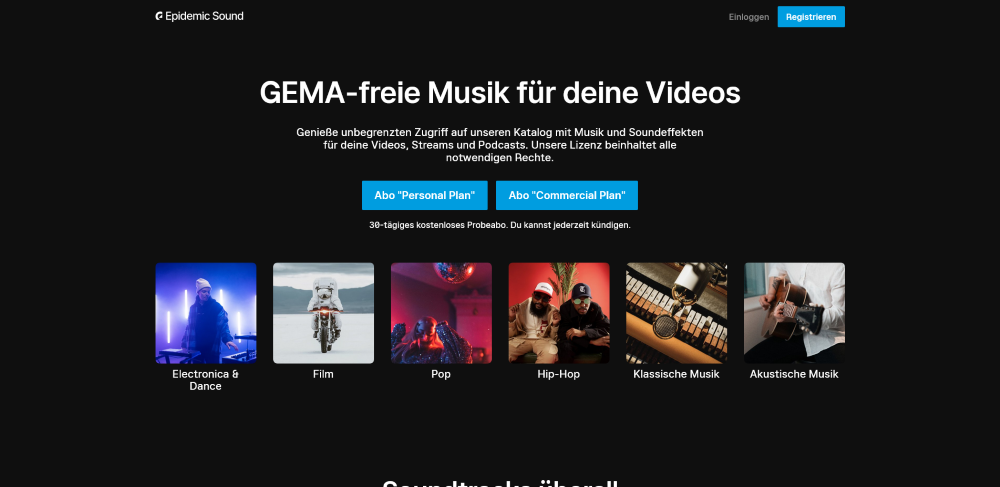 Die Website von Epidemic Sound