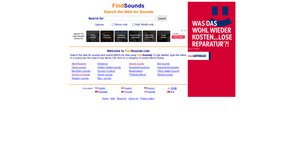 Die Website von FindSounds