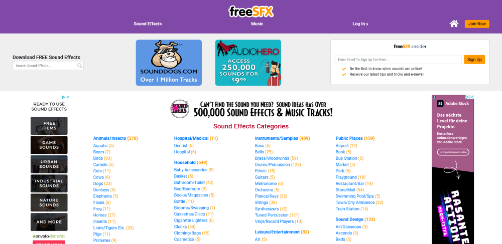 Die Website von freeSFX