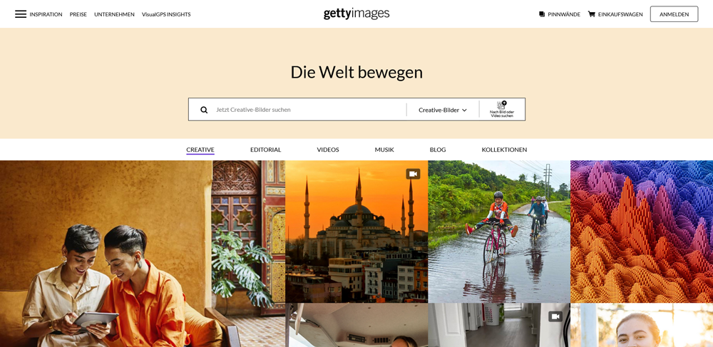 Die Startseite von gettyimages