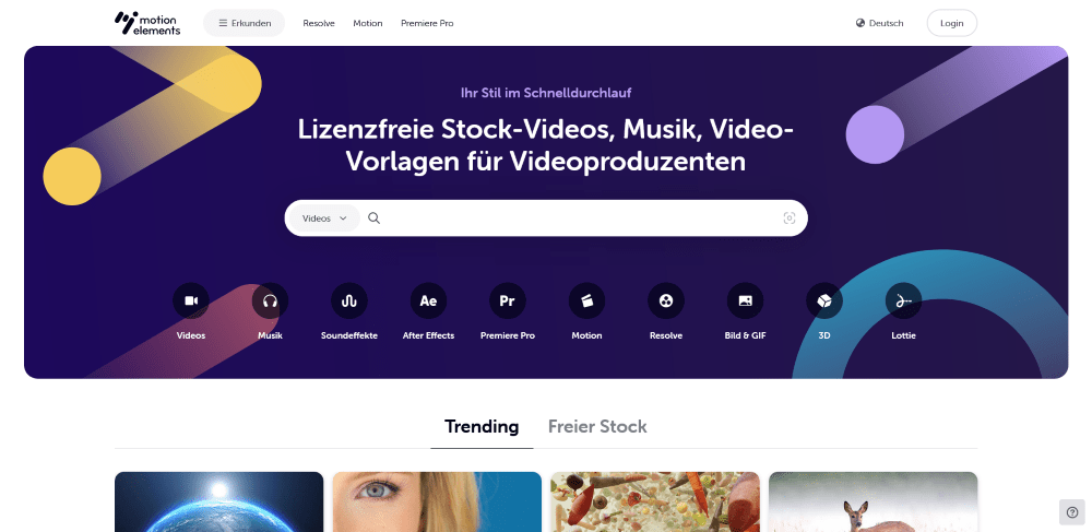 Die Startseite von Motion Elements