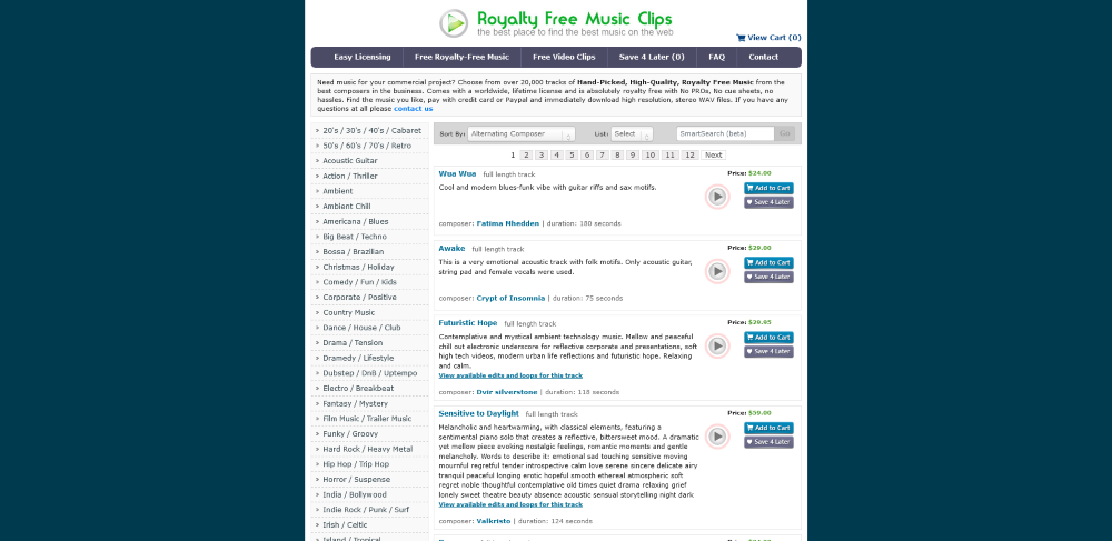 Die Website von Royalty Free Music Clips