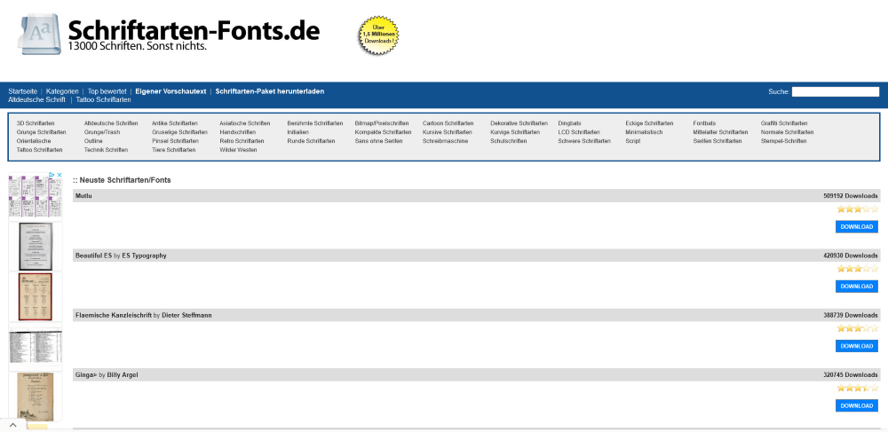 Die Website von Schriftarten-Fonts