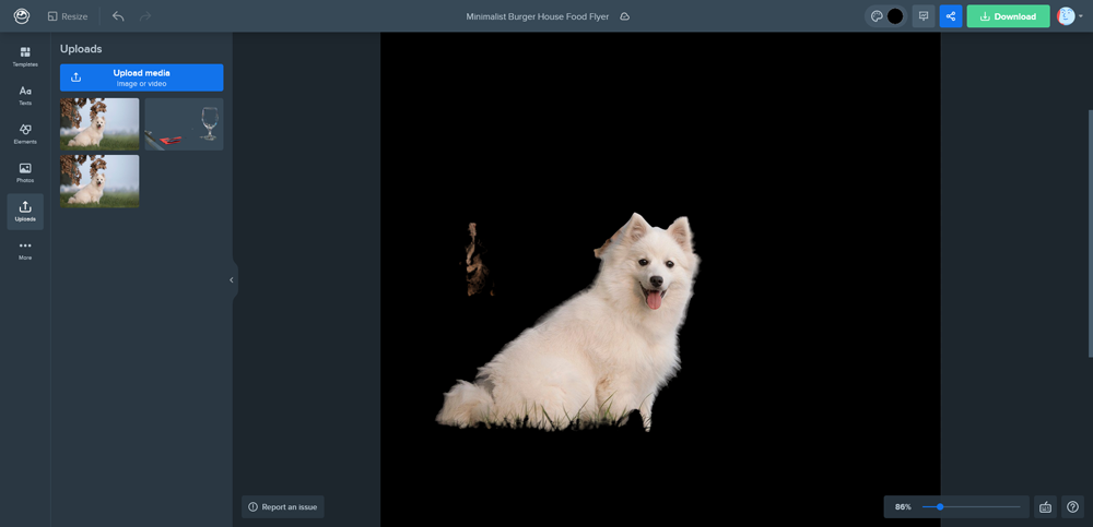 Der Hintergrund eines Bildes mit einem Hund wurde mit der KI von Wepik entfernt.
