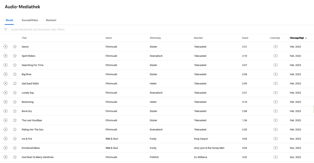 Audio-Mediathek von YouTube.