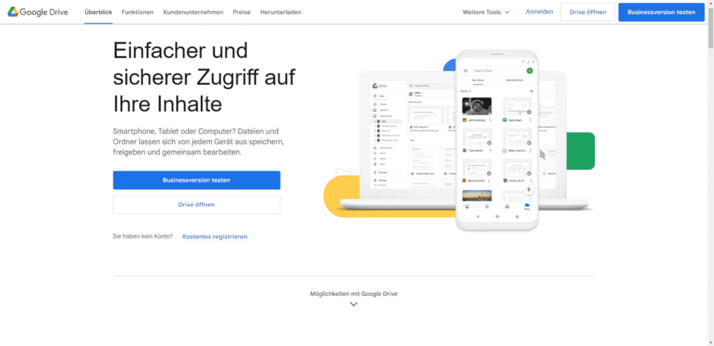 Mit Google Drive steht dir ein Onlinespeicher mit 15GB sowie weitere nützliche Tools kostenlos zur Verfügung.