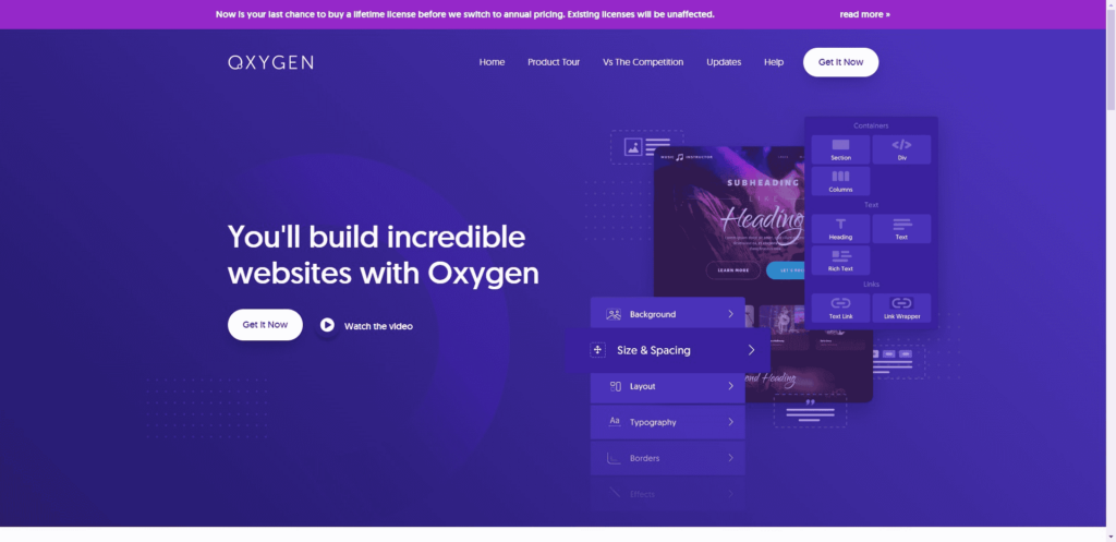 Startseite der Oxygen Builder Website.