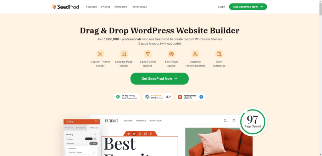 Die Website des Drag & Drop WordPress Website Builders SeedProd.