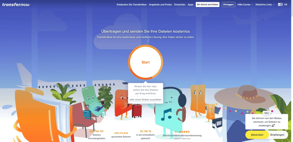 Mit TransferNow bis zu 5GB große Dateien kostenlos verschicken.