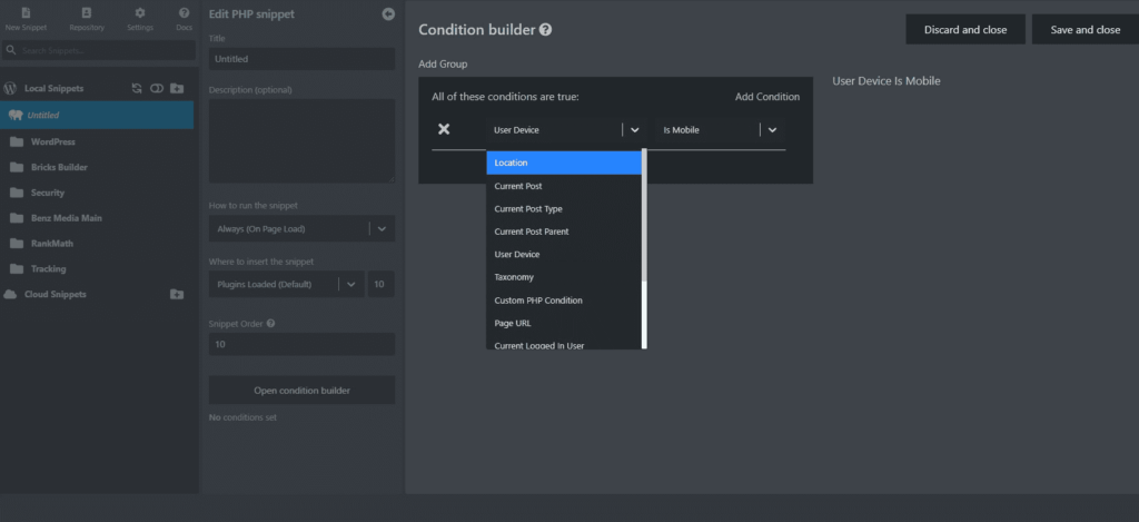 Der Conditional Builder von WPCodeBox