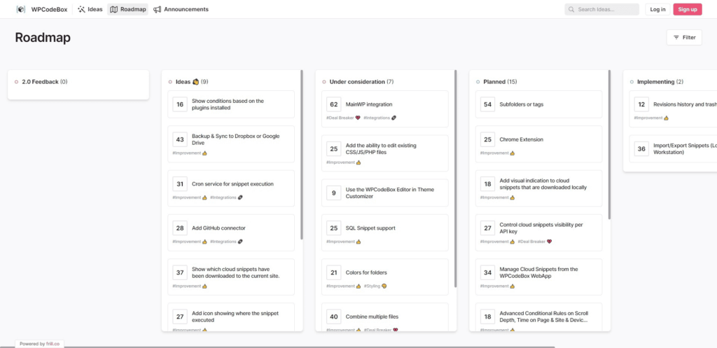 Die Roadmap von WPCodeBox