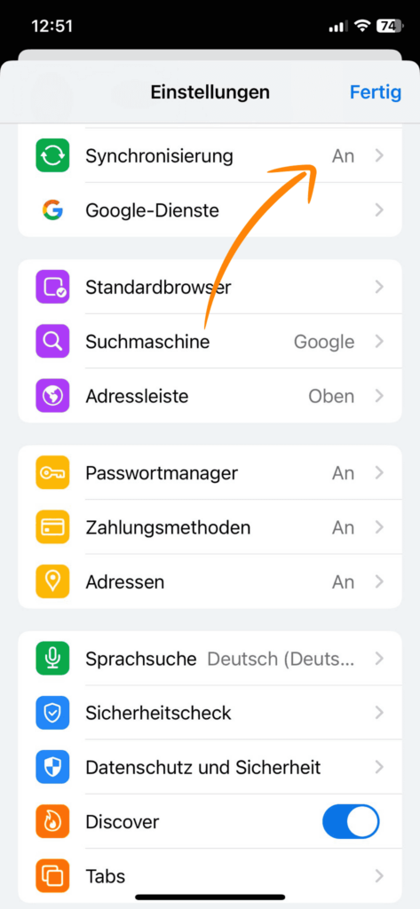 Die Einstellungen von Google Chrome auf dem iPhone