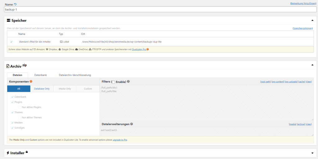 Backup erstellen mit dem WordPress-Plugin Duplicator