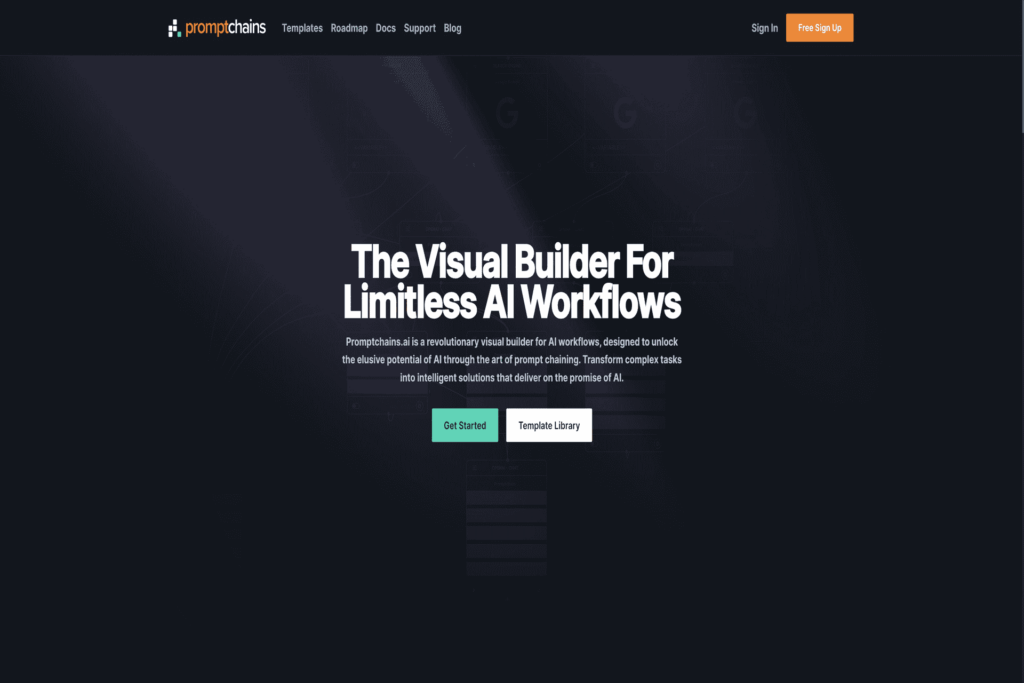 Der größartige Visual Builder von promptchains für grenzenlose KI-Workflows.