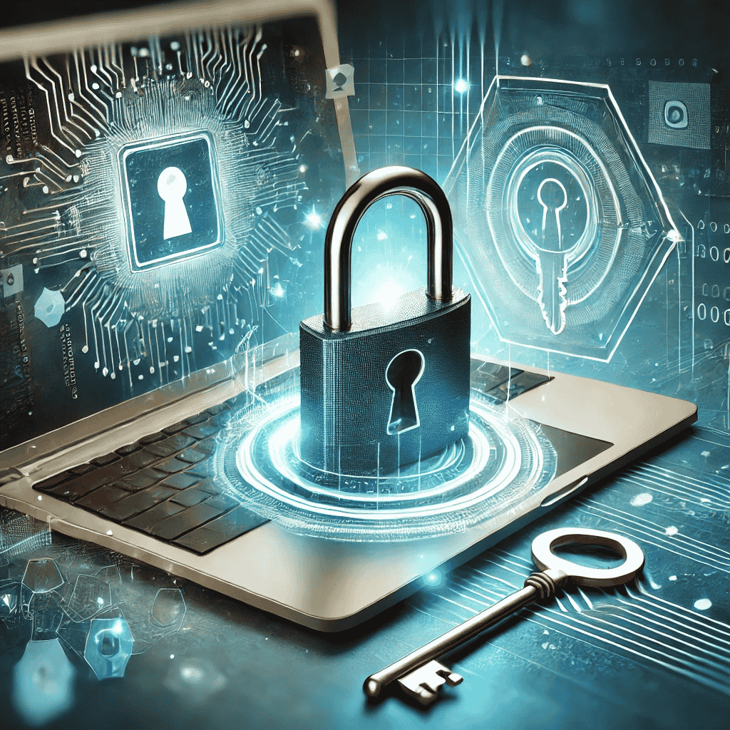 Ein modernes Bild der Datenrettung und Systemzugriffswiederherstellung: Ein leuchtender Schlüssel öffnet ein digitales Vorhängeschloss, umgeben von fragmentierten Datensymbolen vor einem Hintergrund aus Blau- und Grüntönen. Die Darstellung symbolisiert Vertrauen, Sicherheit und professionelle Expertise im Bereich der Datenrettungsdienste.