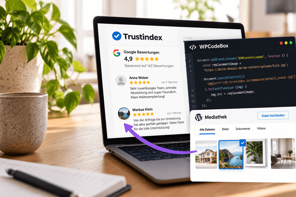 Trustindex WordPress Plugin: Standardbild mit WPCodeBox und der WordPress-Mediathek ersetzen